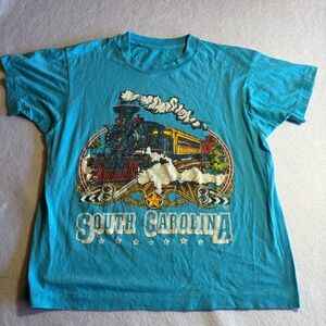 Vintage South Carolina Train Graphic T Shirt Mens Travel Souvenir Tee Paper Thin